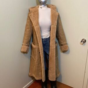 Quality Tan Shearling Coat Long Coat